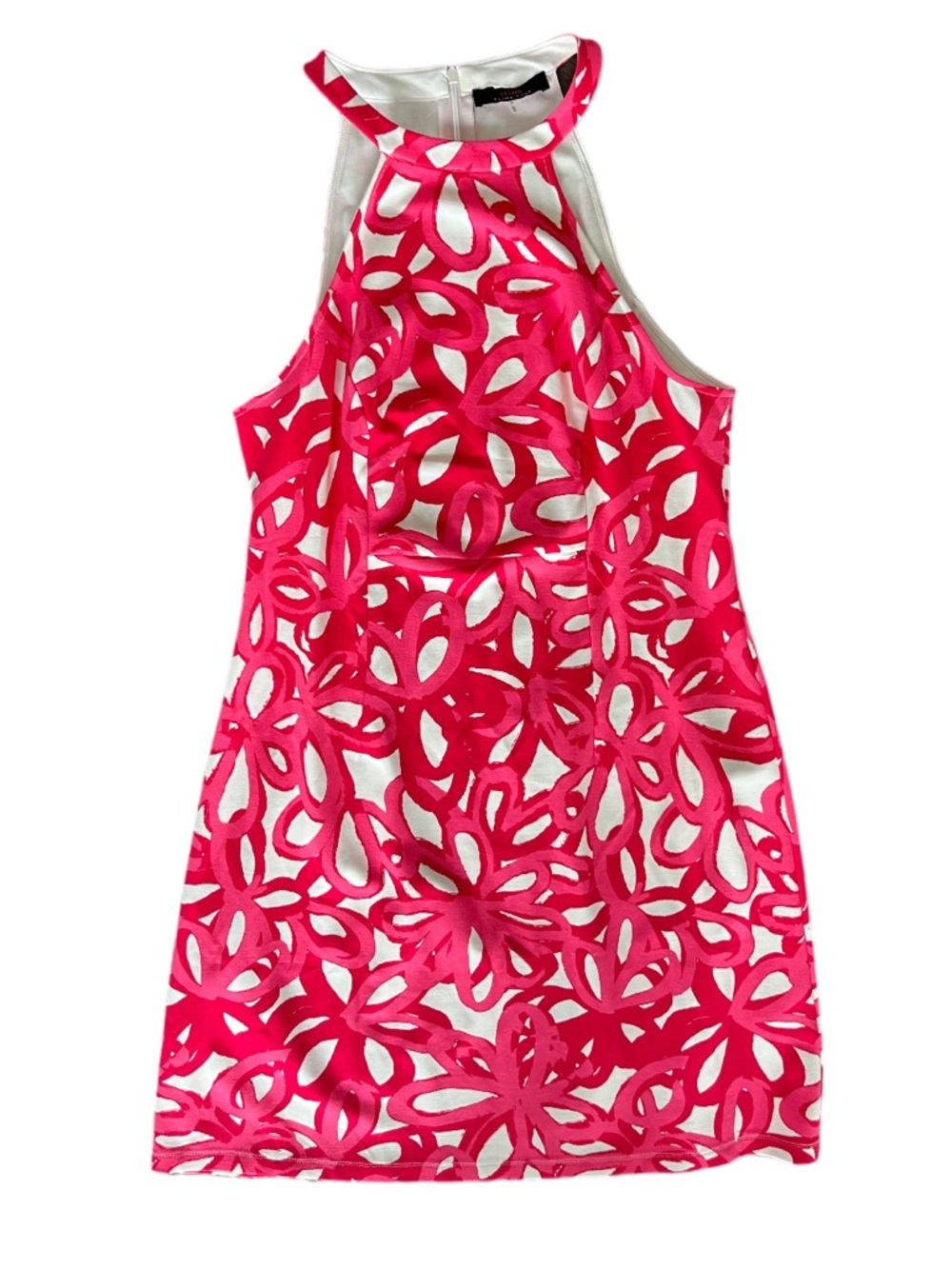 Trina Turk Dress Women's 6 Pink Floral Garden Ponte Halter Neck Resortwear Chic